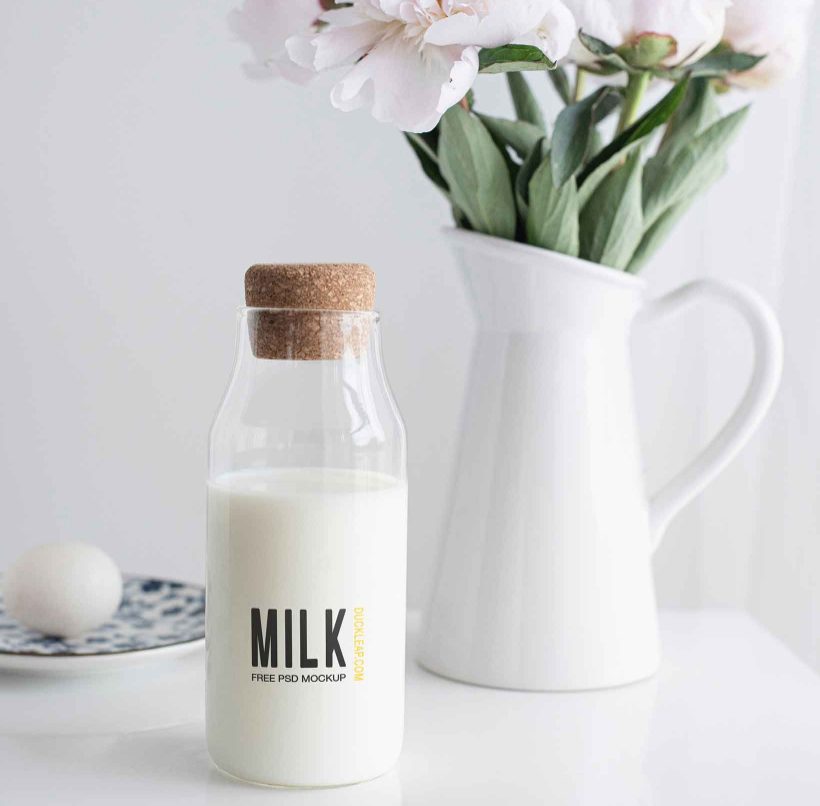 Free Milk Glass Bottle Mockup (PSD)