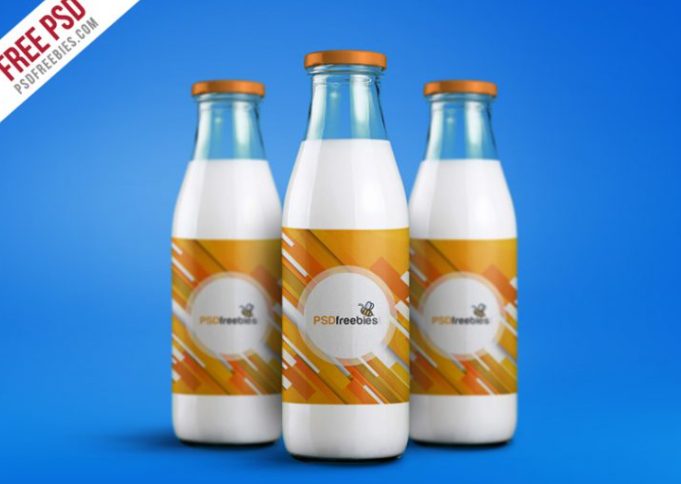 Milk Bottle Packaging Mockup PSD Template