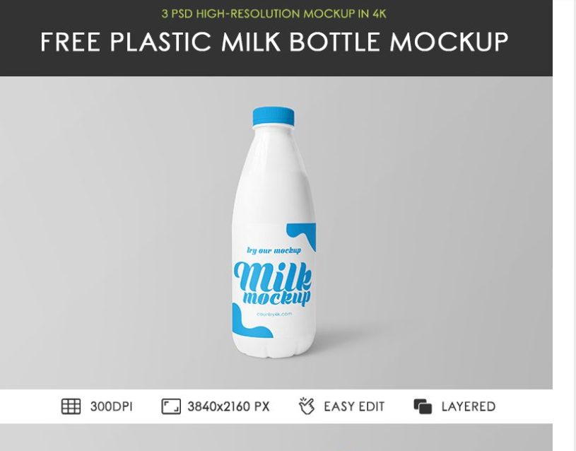 Three Free Plastic Milk Bottle Mockups